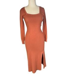 Rachel Zoe Midi Brown Sweater Dress Slit on the Leg Body Con Size Small Stretch